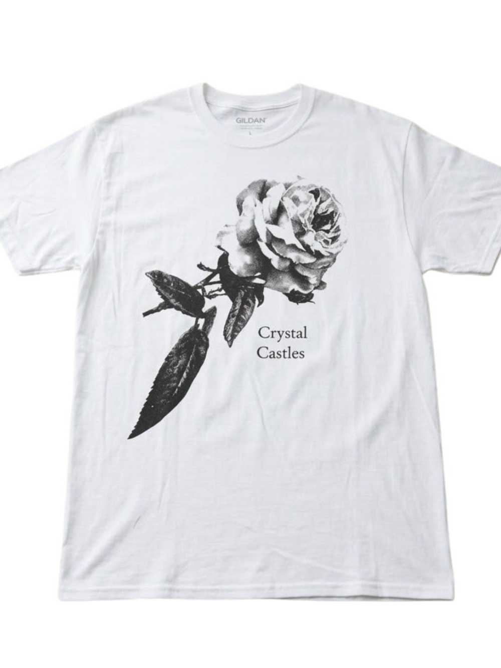 Gildan White Tee with Black Rose & Crystal Castles Print - Men